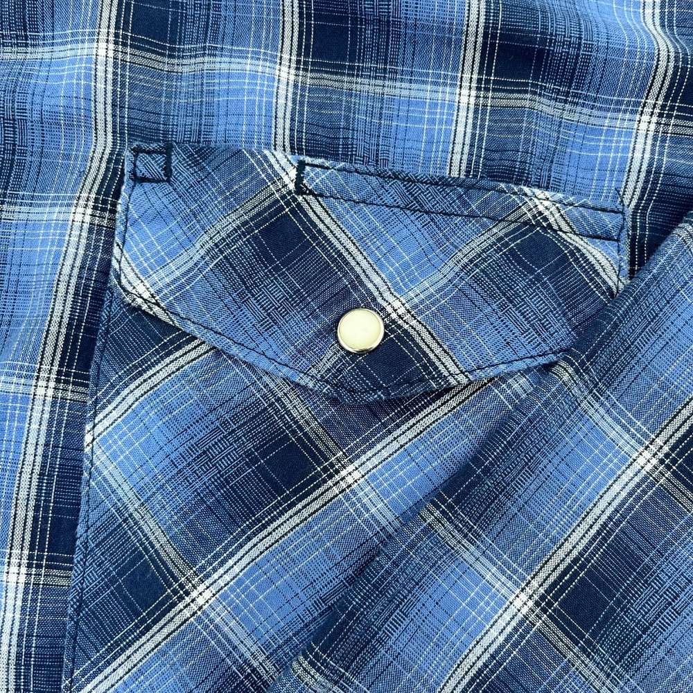 Wrangler Western Shirt Mens Large Blue Preppy Plaid Snap Button Up Long Sleeve - Picture 3 of 9